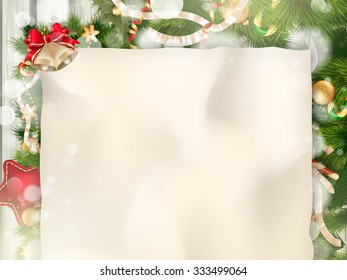 Christmas Fir Tree Border over Vintage background. EPS 10 vector file included