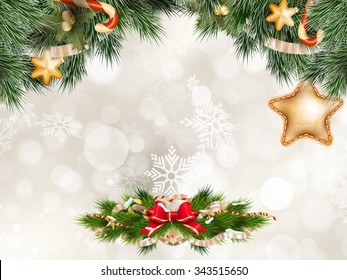 Christmas Fir Tree Border over Vintage background. EPS 10 vector file included