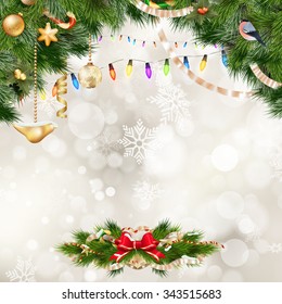 Christmas Fir Tree Border over Vintage background. EPS 10 vector file included