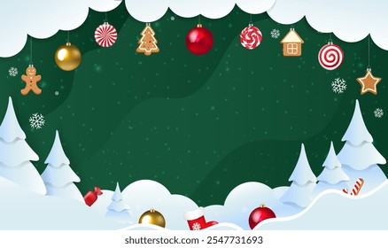 Christmas Fir Tree Border And Christmas Postcard , Vector Illustration