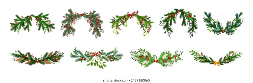 Christmas Fir Tree Branch and Twig Decor Vector Set