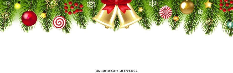 Christmas Fir Tree Branch With White Background With Gradient Mesh, Vector Illustration