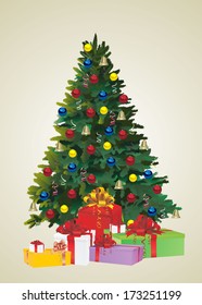 Christmas fir tree and gifts