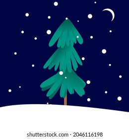 Christmas fir tree isolated on dark background. Vector illustration in a flat style. Happy new year concept