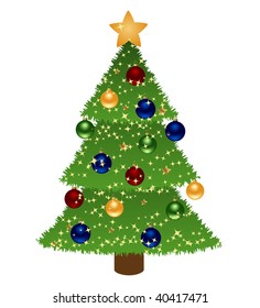 Christmas fir tree isolated on a white. Vector illustration.