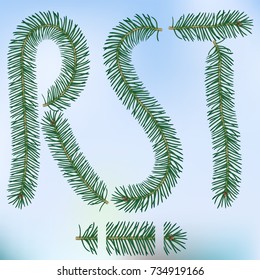 Christmas fir tree letters and figures typeface vector  font symbols.