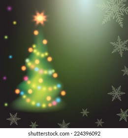 Christmas fir tree on colorful background. Vector illustration.