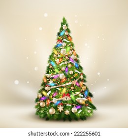 Christmas Fir Tree On Elegant Beige. EPS 10 Vector File Included