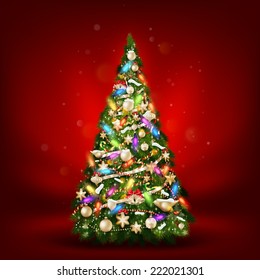 Christmas fir tree on red. EPS 10 vector file included