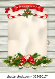 Christmas fir tree with paper and christmas decorations. EPS 10 vector file included