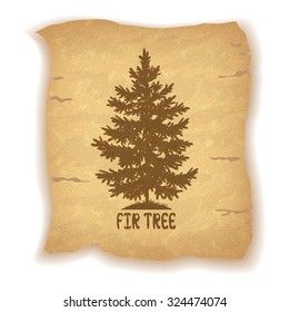 Christmas Fir Tree Silhouette and the Inscription on the Vintage Background of an Old Sheet of Paper. Eps10, Contains Transparencies. Vector