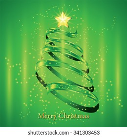 Christmas fir tree silhouette made from green twisted tape. Vector illustration.