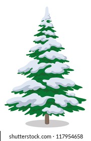 Christmas fir tree with snow, holiday winter symbol, isolated on white. Vector