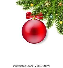 Christmas Fir Tree And Xmas Ball With Gradient Mesh, Vector Illustration