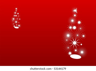 Christmas fir trees with stars contour laid on a red shade formal background