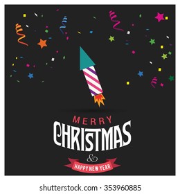 Christmas fire cracker icon. Happy New year and Merry christmas typography greeting card. vector illustration