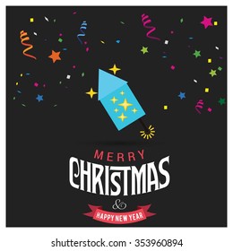 Christmas fire cracker icon. Happy New year and Merry christmas typography greeting card. vector illustration