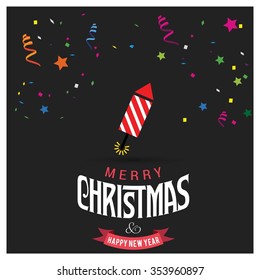 Christmas fire cracker icon. Happy New year and Merry christmas typography greeting card. vector illustration