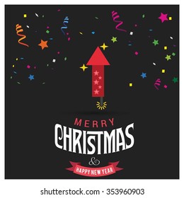Christmas fire cracker icon. Happy New year and Merry christmas typography greeting card. vector illustration