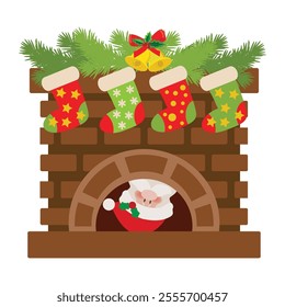 Christmas fire place vector cartoon illustration