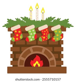 Christmas fire place vector cartoon illustration