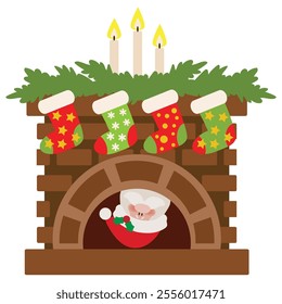 Christmas fire place vector cartoon illustration