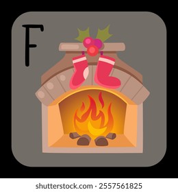 christmas fireplace alphabet letter f