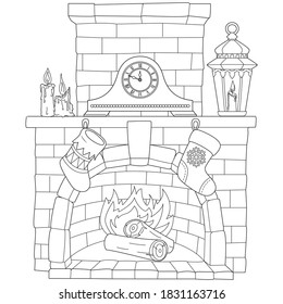 Christmas Fireplace With Clock Vector