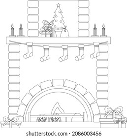 Weihnachtskamin-Farbbuch. Vektorgrafik.