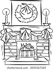 Christmas fireplace. For coloring. Merry Christmas.