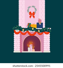 Christmas fireplace with cute and cozy mood