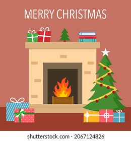 Ilustración vectorial del concepto de decoración de la chimenea de Navidad. Feliz Navidad.