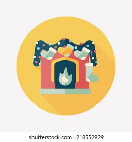 Christmas fireplace decoration flat icon with long shadow eps10