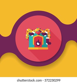 Christmas fireplace decoration flat icon with long shadow eps10