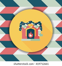 Christmas fireplace decoration flat icon with long shadow eps10