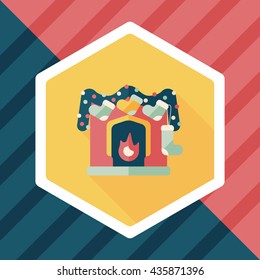 Christmas fireplace decoration flat icon with long shadow eps10