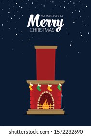 Christmas fireplace. Flat cartoon style vector illustration.
