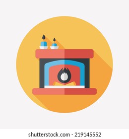 Christmas fireplace flat icon with long shadow,eps10