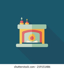 Christmas fireplace flat icon with long shadow,eps10