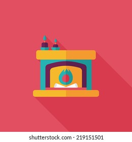 Christmas fireplace flat icon with long shadow,eps10