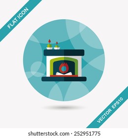 Christmas fireplace flat icon with long shadow,eps10