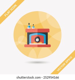 Christmas fireplace flat icon with long shadow,eps10