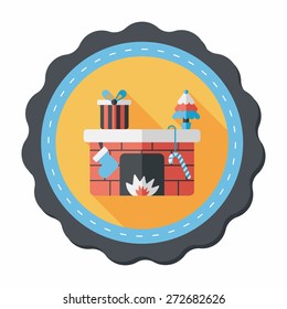 Christmas fireplace flat icon with long shadow,eps10