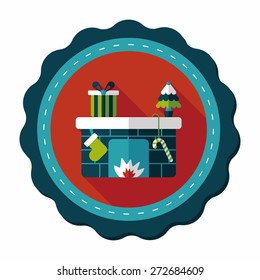 Christmas fireplace flat icon with long shadow,eps10