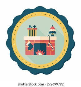 Christmas fireplace flat icon with long shadow,eps10