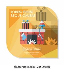 Christmas fireplace flat icon with long shadow,eps10