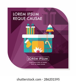 Christmas fireplace flat icon with long shadow,eps10