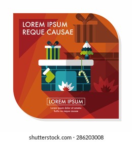 Christmas fireplace flat icon with long shadow,eps10