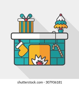 Christmas fireplace flat icon with long shadow,eps10