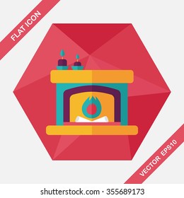 Christmas fireplace flat icon with long shadow,eps10